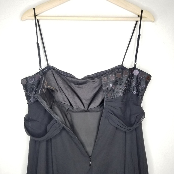 BCBGMaxAzria Silk Dress‎ Mini Chiffon Bead Sequins Cocktail Little Black Women 6 - Picture 9 of 14
